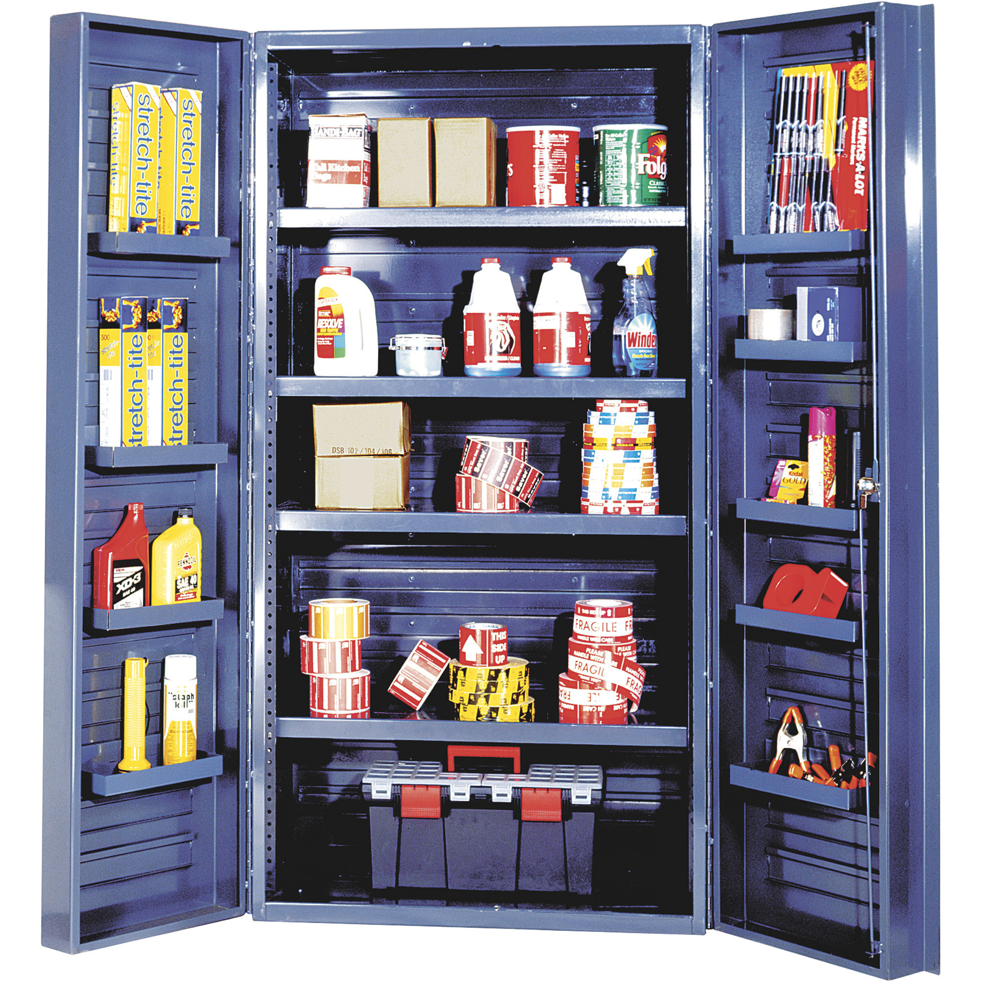 Quantum Storage Heavy-Duty Cabinet, 36in.W x 24in.D x 72in.H, No Bins, 4 Interior Shelves, 12 Door Shelves, Model# QSC-36-41S-12DSQSC-36-41S-12DS